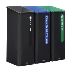 Outlet Sustain 15 gal Metal/Plastic Decorative Refuse with Recycling Lid - Black/Blue Trash & Waste Bins