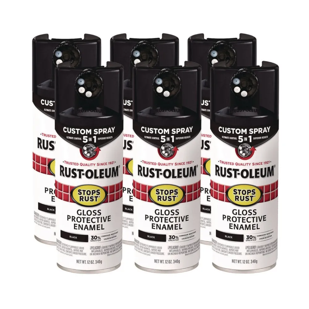 Clearance Stops Rust 5-in-1 Spray Paint, Gloss Black, 12 oz Aerosol Can, 6/Carton Arts & Crafts Supplies