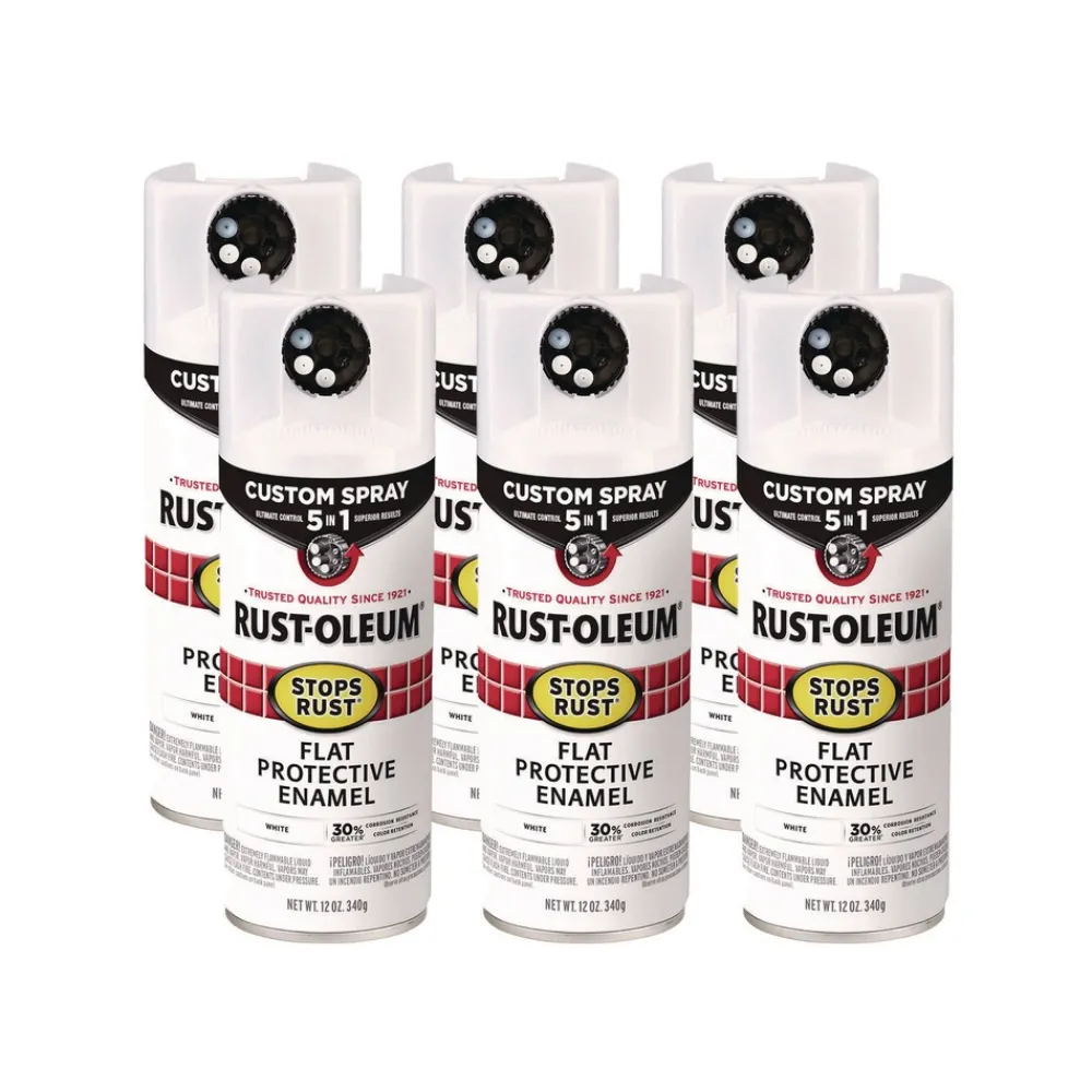 Outlet Stops Rust 5-in-1 Spray Paint, Flat White, 12 oz Aerosol Can, 6/Carton Arts & Crafts Supplies