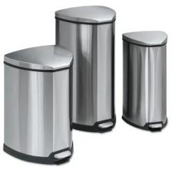 Outlet 4 Gallon Stainless Steel Step-On Receptacle - Chrome/Black Trash & Waste Bins