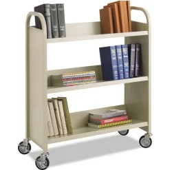 Best 36 in. x 18.5 in. x 43.5 in. 300 lbs. Capacity 3 Shelves Metal Steel Double-Sided Book Cart - Sand Cleaning & Janitorial Supplies