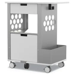 New 28 in. x 20 in. x 33.5 in. 2 Shelves 2 Drawers 1 Bin 150 lbs. Capacity Metal Mobile Storage Cart - White Cleaning & Janitorial Supplies
