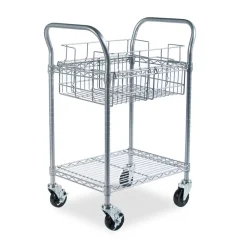 Best 26.75 in. x 18.75 in. x 38.5 in. 1 Shelf 1 Bin Dual-Purpose Wire Mail and Filing Cart - Metallic Gray Utility Carts