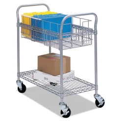 Best 26.75 in. x 18.75 in. x 38.5 in. 1 Shelf 1 Bin Dual-Purpose Wire Mail and Filing Cart - Metallic Gray Utility Carts