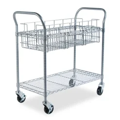 Online 39 in. x 18.75 in. x 38.5 in. 1 Shelf 1 Bin Dual-Purpose Metal Wire Mail and Filing Cart - Metallic Gray Utility Carts