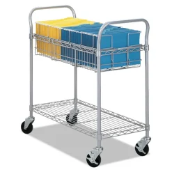 Online 39 in. x 18.75 in. x 38.5 in. 1 Shelf 1 Bin Dual-Purpose Metal Wire Mail and Filing Cart - Metallic Gray Utility Carts