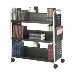 Outlet 41.25 in. x 17.75 in. x 41.25 in. 6 Shelves 1 Bin Scoot Double-Sided Metal Book Cart - Black Office Furniture & Lighting