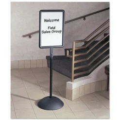 Online 14.25 in. x 22.5 in. x 65 in. WriteWay Two-Sided Dry Erase Standing Message Sign - White Surface/Black Frame Office Presentation Supplies