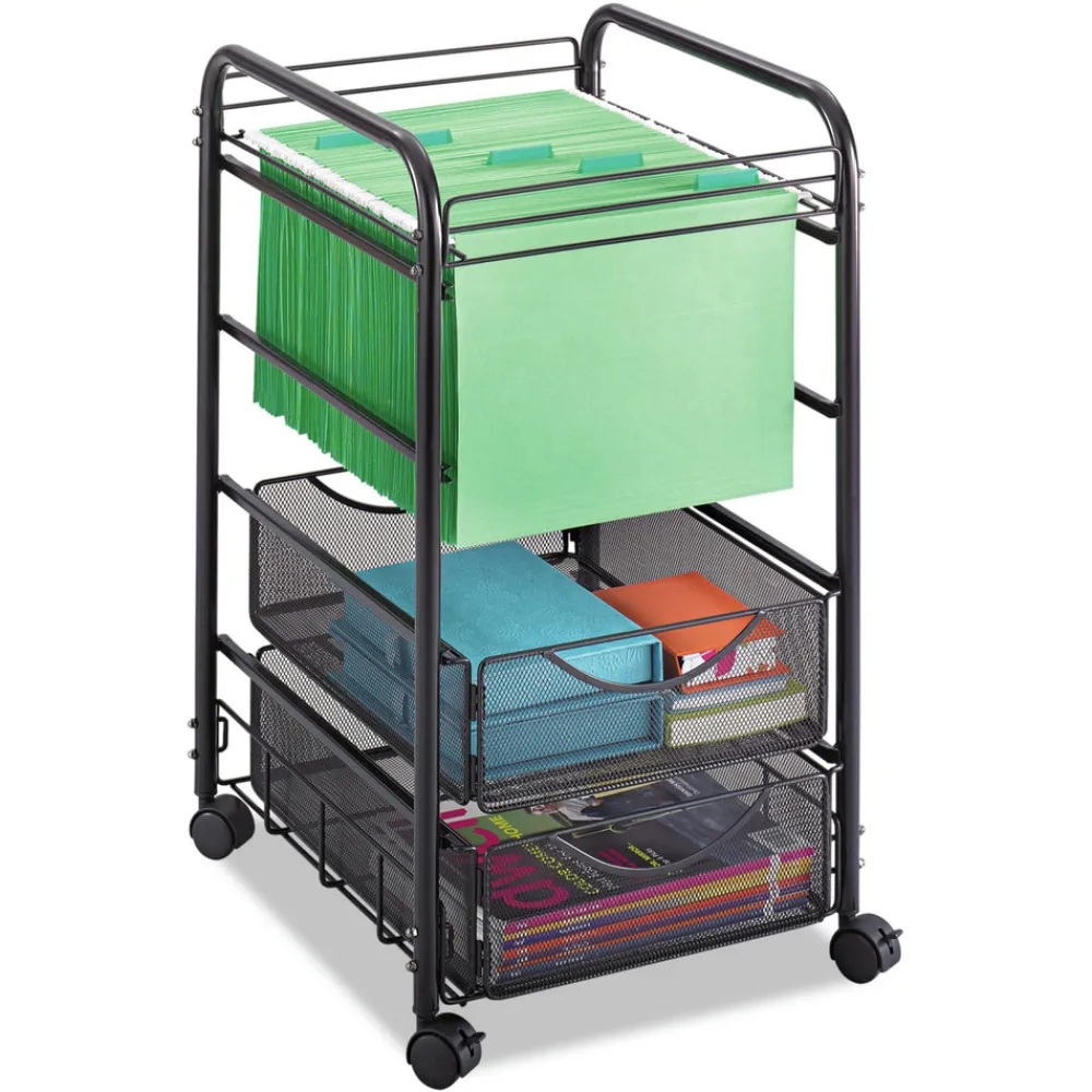 Metal 2 Drawers 1 Bin 15.75 in. x 17 in. x 27 in. Onyx Mesh Open Mobile File - Black Office Furniture & Lighting