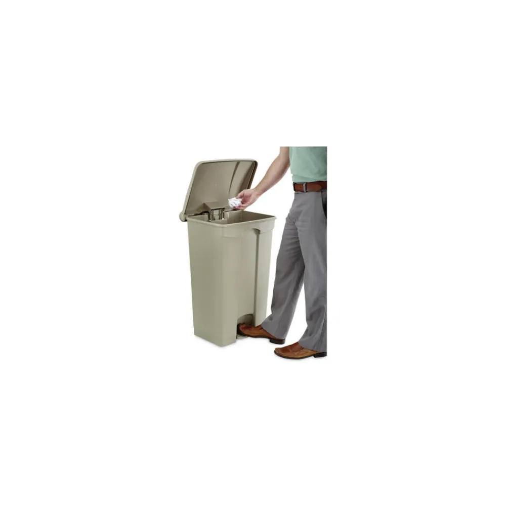 Clearance 9923TN 23 Gallon Large Capacity Plastic Step-On Receptacle - Tan Trash & Waste Bins