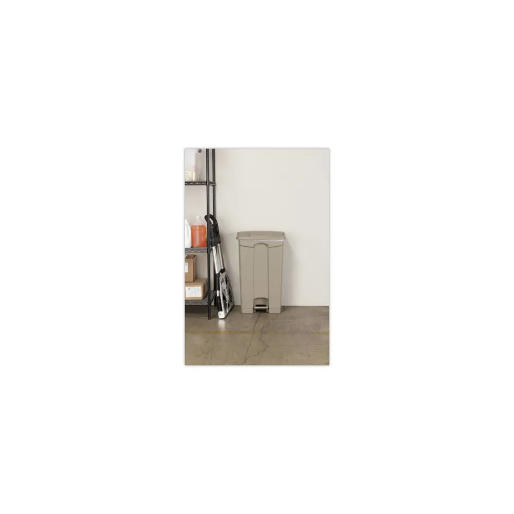 Clearance 9923TN 23 Gallon Large Capacity Plastic Step-On Receptacle - Tan Trash & Waste Bins