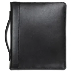 Best 11 in. x 13 1/2 in. 2-Part 1 in. Cap Leather Multi-Ring Zippered Portfolio - Black Filing & Folders