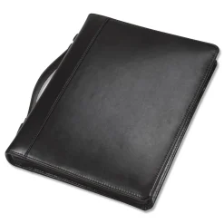 Best 11 in. x 13 1/2 in. 2-Part 1 in. Cap Leather Multi-Ring Zippered Portfolio - Black Filing & Folders