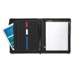 Best 11 in. x 13 1/2 in. 2-Part 1 in. Cap Leather Multi-Ring Zippered Portfolio - Black Filing & Folders