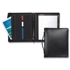 Best 11 in. x 13 1/2 in. 2-Part 1 in. Cap Leather Multi-Ring Zippered Portfolio - Black Filing & Folders