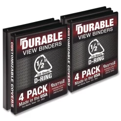 Sale 11.5 in. x 8.5 in. 0.5 in. Capacity 3 Rings Durable D-Ring View Binders - Black (4/Pack) Binders & Binding Supplies