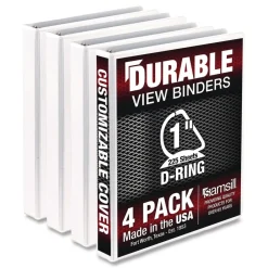 Sale 11.5 in. x 8.5 in. 1 in. Capacity 3 Rings Durable D-Ring View Binders - White (4/Pack) Binders & Binding Supplies