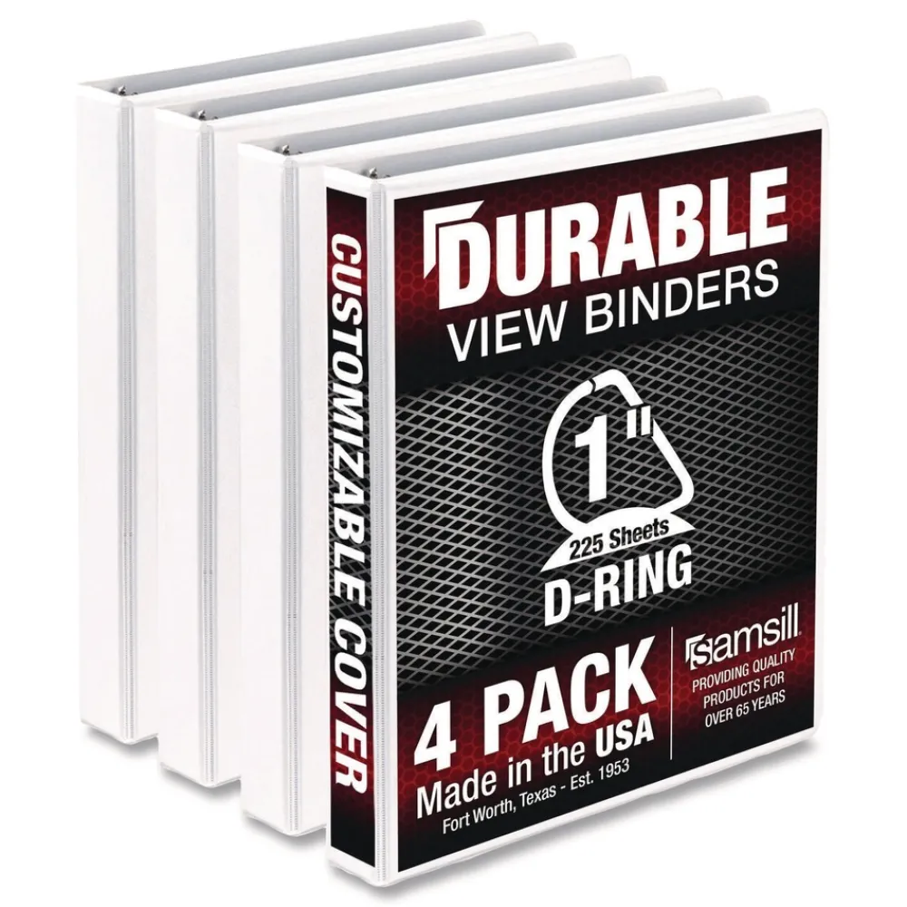 Sale 11.5 in. x 8.5 in. 1 in. Capacity 3 Rings Durable D-Ring View Binders - White (4/Pack) Binders & Binding Supplies
