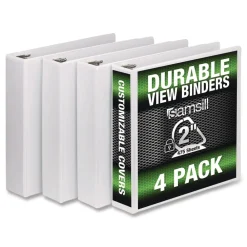 Clearance 11.5 in. x 8.5 in. 2 in. Capacity 3 Rings Durable D-Ring View Binders - White (4/Pack) Binders & Binding Supplies