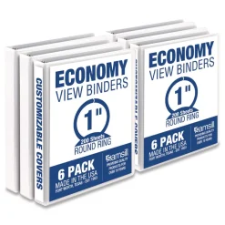 Outlet 11 in. x 8.5 in. 1 in. Capacity 3 Rings Economy Round Ring View Binder - White (6/Carton) Binders & Binding Supplies