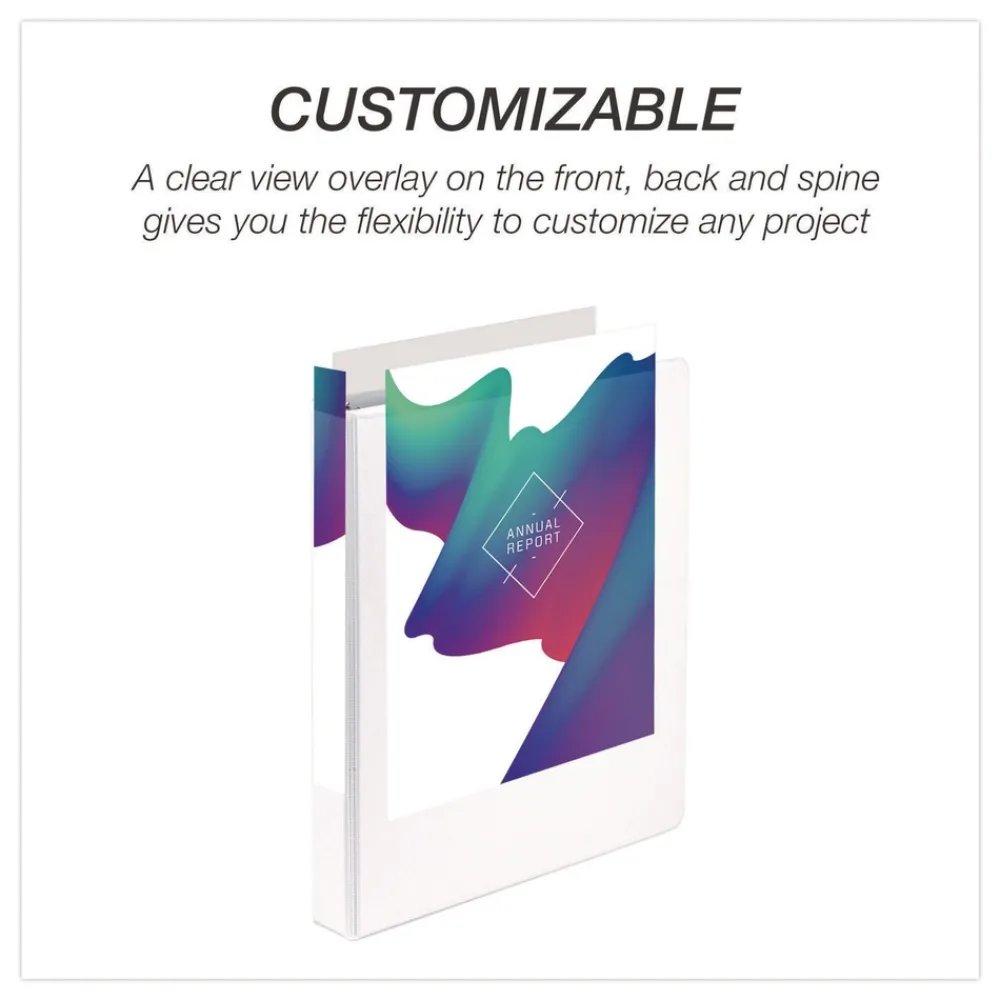 Outlet 11 in. x 8.5 in. 1 in. Capacity 3 Rings Economy Round Ring View Binder - White (6/Carton) Binders & Binding Supplies