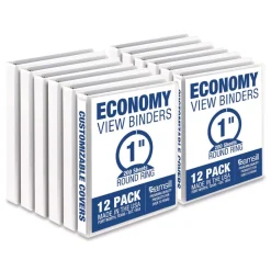 Best 11 in. x 8.5 in. 1 in. Capacity 3 Rings Economy Round Ring View Binder - White (12/Carton) Binders & Binding Supplies
