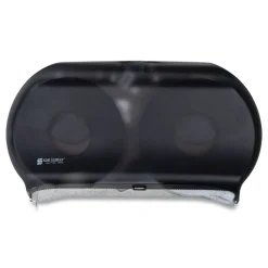 New 9 in. Roll 19 in. x 5.25 in. x 12 in. Twin Jumbo Classic Tissue Dispenser - Transparent Black Pearl Cleaning & Janitorial Supplies