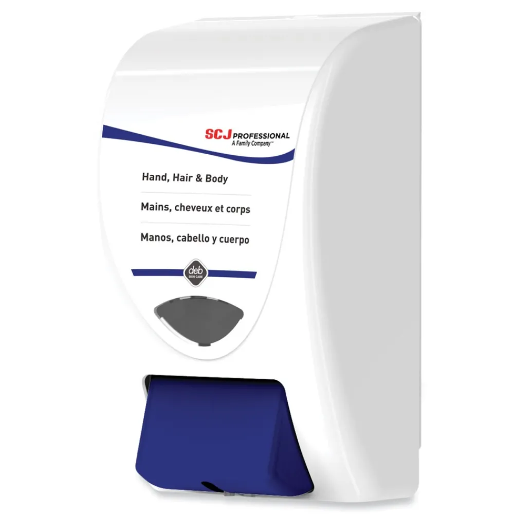 Discount 6.4 in. x 5.7 in. x 11.5 in. 2 L Cleanse Hand, Hair and Body Dispenser - White/Blue (8/Carton) Cleaning & Janitorial Supplies