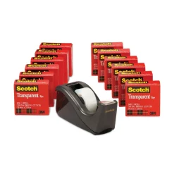 Sale 0.75 in. x 83.33 ft. 1 in. Core Tape Value Pack with Black Dispenser - Transparent (12/Pack) Tapes & Adhesives