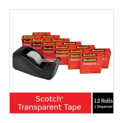 Sale 0.75 in. x 83.33 ft. 1 in. Core Tape Value Pack with Black Dispenser - Transparent (12/Pack) Tapes & Adhesives