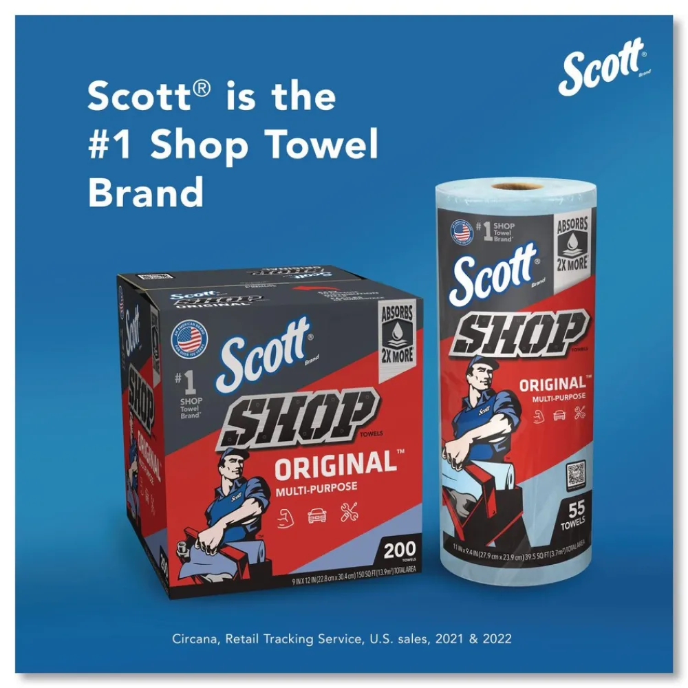 New 9 in. x 12 in. 1-Ply Shop Towels Original - Unscented/Blue (200/Box) Cleaning & Janitorial Supplies
