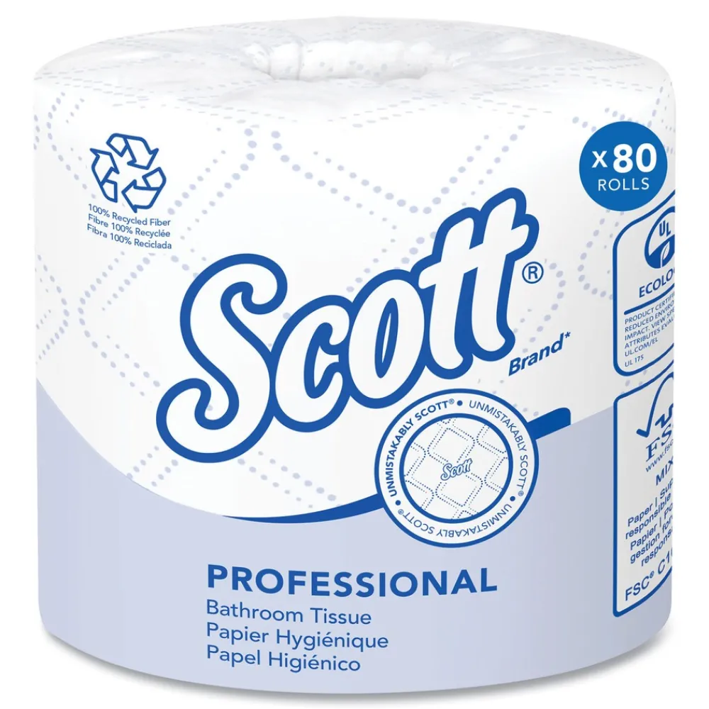 Discount Essential 100% Recycled Fiber SRB Septic Safe 2 Ply Bathroom Tissue - White (80/Carton) Paper & Dispensers