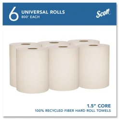New Essential 100% Recycled Fiber Hard Roll Towel, 1-Ply, 8-in x 800-ft, 1.5-in Core, Brown, 6 Rolls/Carton Paper & Dispensers