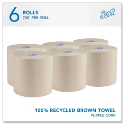 Online Essential 1-Ply 8 in. x 700 ft. 1.75 in. Core 100% Recycled Fiber Hard Roll Towel - Brown (6/Carton) Paper & Dispensers