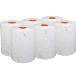 Online 1-Ply 8 in. x 580 ft. Slimroll Towels - White/Orange Core (6/Carton) Paper & Dispensers