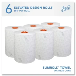 Online 1-Ply 8 in. x 580 ft. Slimroll Towels - White/Orange Core (6/Carton) Paper & Dispensers