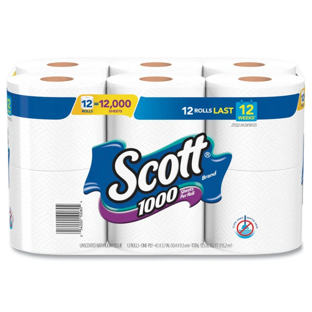 Hot 1-Ply 4.1 in. x 3.7 in. Septic Safe Toilet Paper - White (48/Carton) Paper & Dispensers