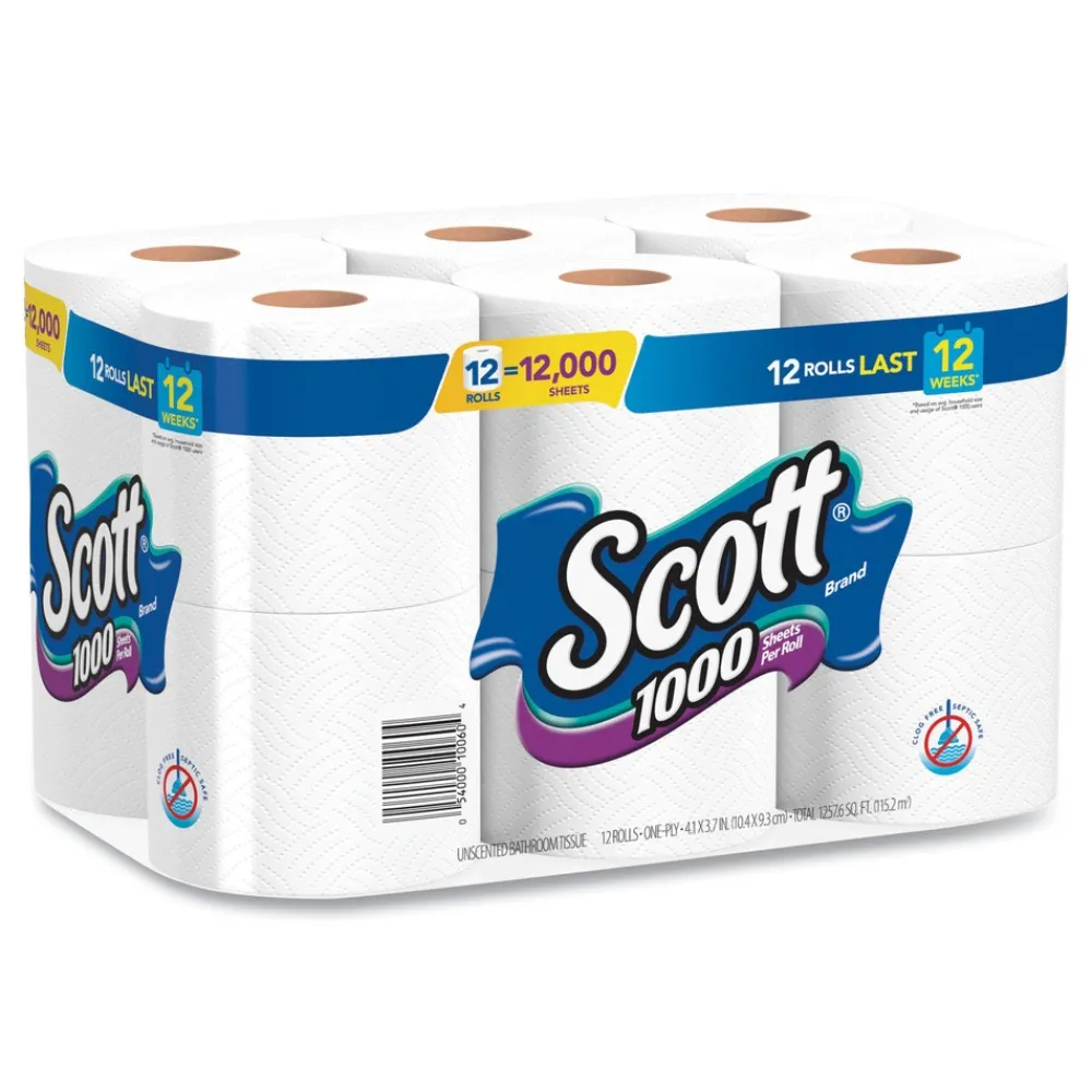 Hot 1-Ply 4.1 in. x 3.7 in. Septic Safe Toilet Paper - White (48/Carton) Paper & Dispensers
