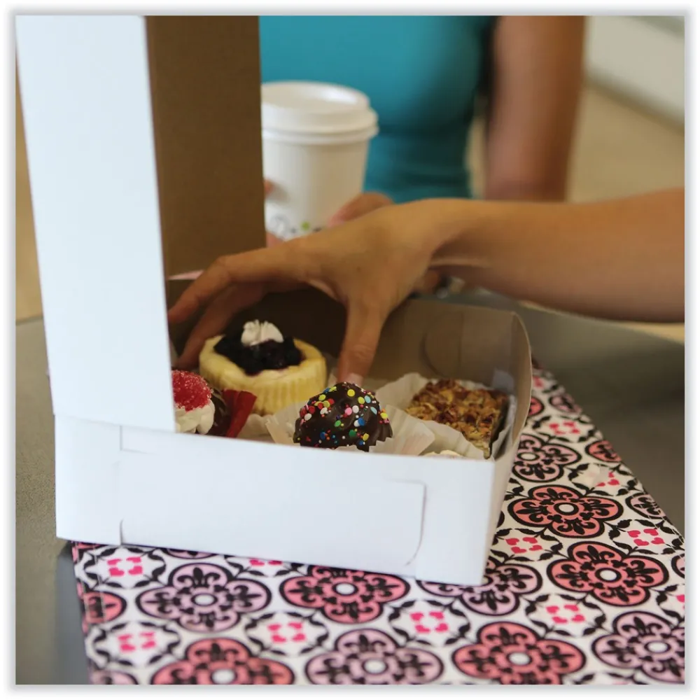 New 12 in. x 12 in. x 5 in. Paper Standard Bakery Boxes - White (100/Carton) Tabletop And Serveware