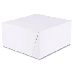 Sale 10 in. x 10 in. x 5 in. Standard Paper One-Piece Non-Window Bakery Boxes - White/Brown (100/Bundle) Tabletop And Serveware