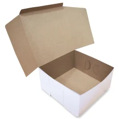 Sale 10 in. x 10 in. x 5 in. Standard Paper One-Piece Non-Window Bakery Boxes - White/Brown (100/Bundle) Tabletop And Serveware