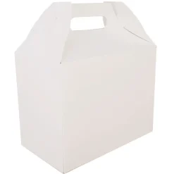 Online 10 lbs. Capacity 8.88 in. x 5 in. x 6.75 in. Paper Carryout Barn Boxes - White (150/Carton) Tabletop And Serveware