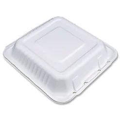 ChampWare Molded-Fiber Clamshell Containers, 9 x 9 x 3, White, 100/Sleeve, 2 Sleeves/Carton Tabletop And Serveware