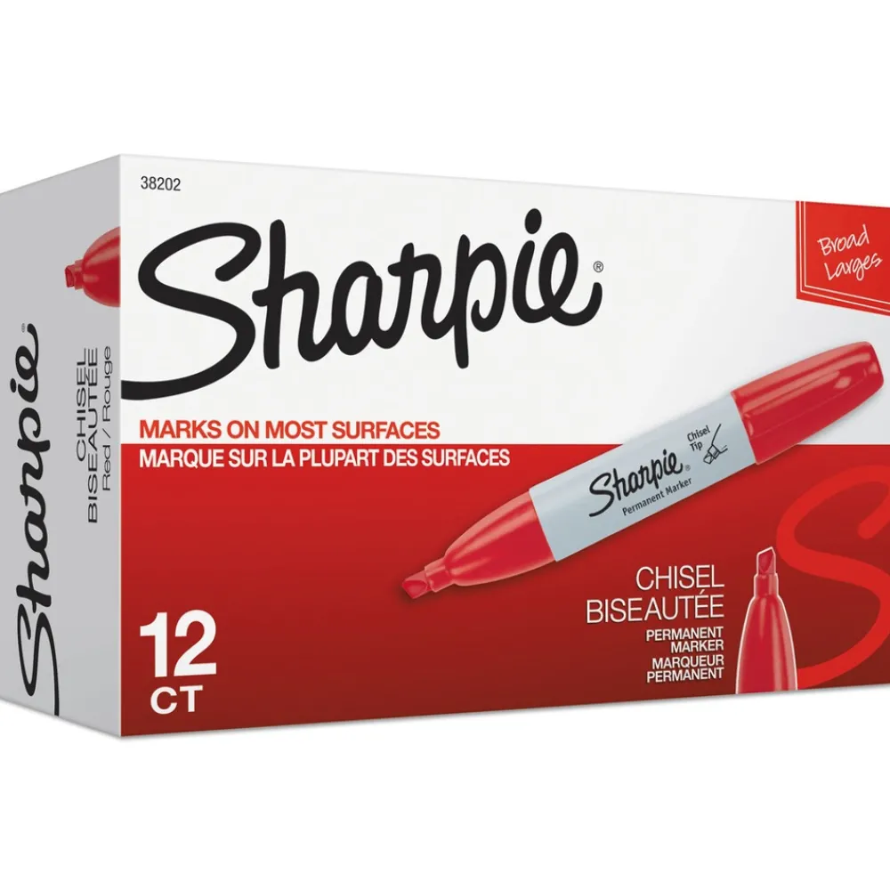 New Medium Chisel Tip Permanent Marker - Red (1-Dozen) Pens, Pencils & Markers