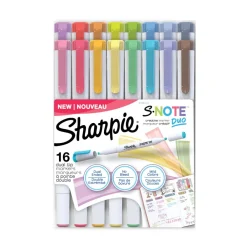 Clearance S-Note Bullet/Chisel Tip Creative Markers - Assorted Ink Colors/White Barrel (16/Pack) Pens, Pencils & Markers