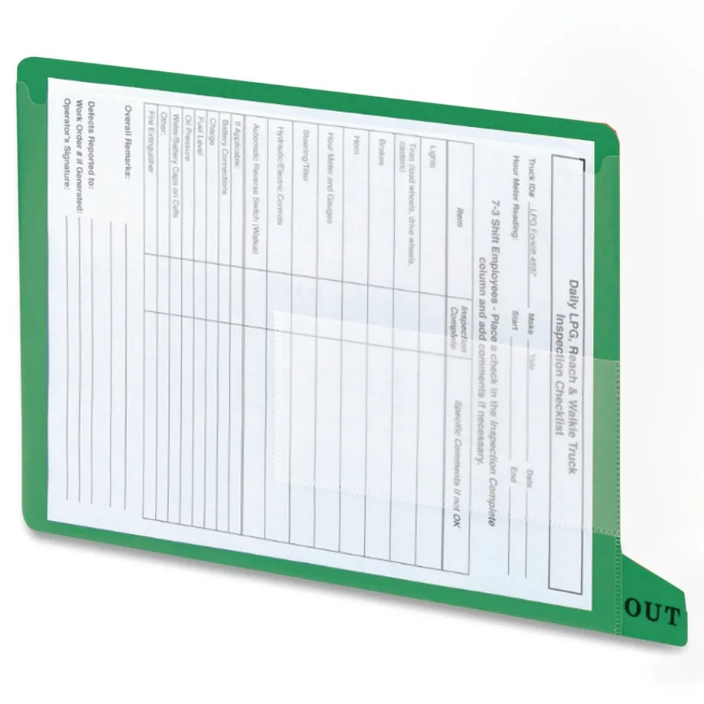 Sale 61952 1/3-Cut End Tab Out 8.5 in. x 11 in. Colored Poly Out Guides with Pockets - Green (25/Box) Filing & Folders