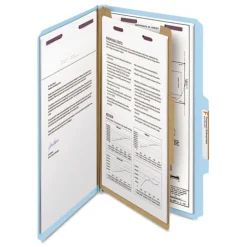 Sale 1 Divider Four SafeSHIELD Fasteners Legal Size Four-Section Pressboard Top Tab Classification Folders - Blue (10/Box) Filing & Folders