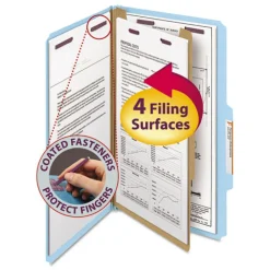 Sale 1 Divider Four SafeSHIELD Fasteners Legal Size Four-Section Pressboard Top Tab Classification Folders - Blue (10/Box) Filing & Folders