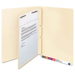 1 Fastener Letter Size Self-Adhesive Folder Dividers with Twin-Prong Fasteners for Top/End Tab Folders - Manila (100/Box) Filing & Folders