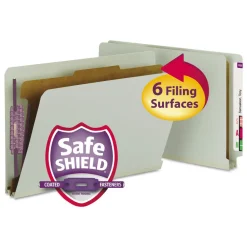 2 in. Expansion 1 Divider Legal Size 4 SafeSHIELD Fasteners End Tab Pressboard Classification Folders - Gray-Green (10/Box) Filing & Folders